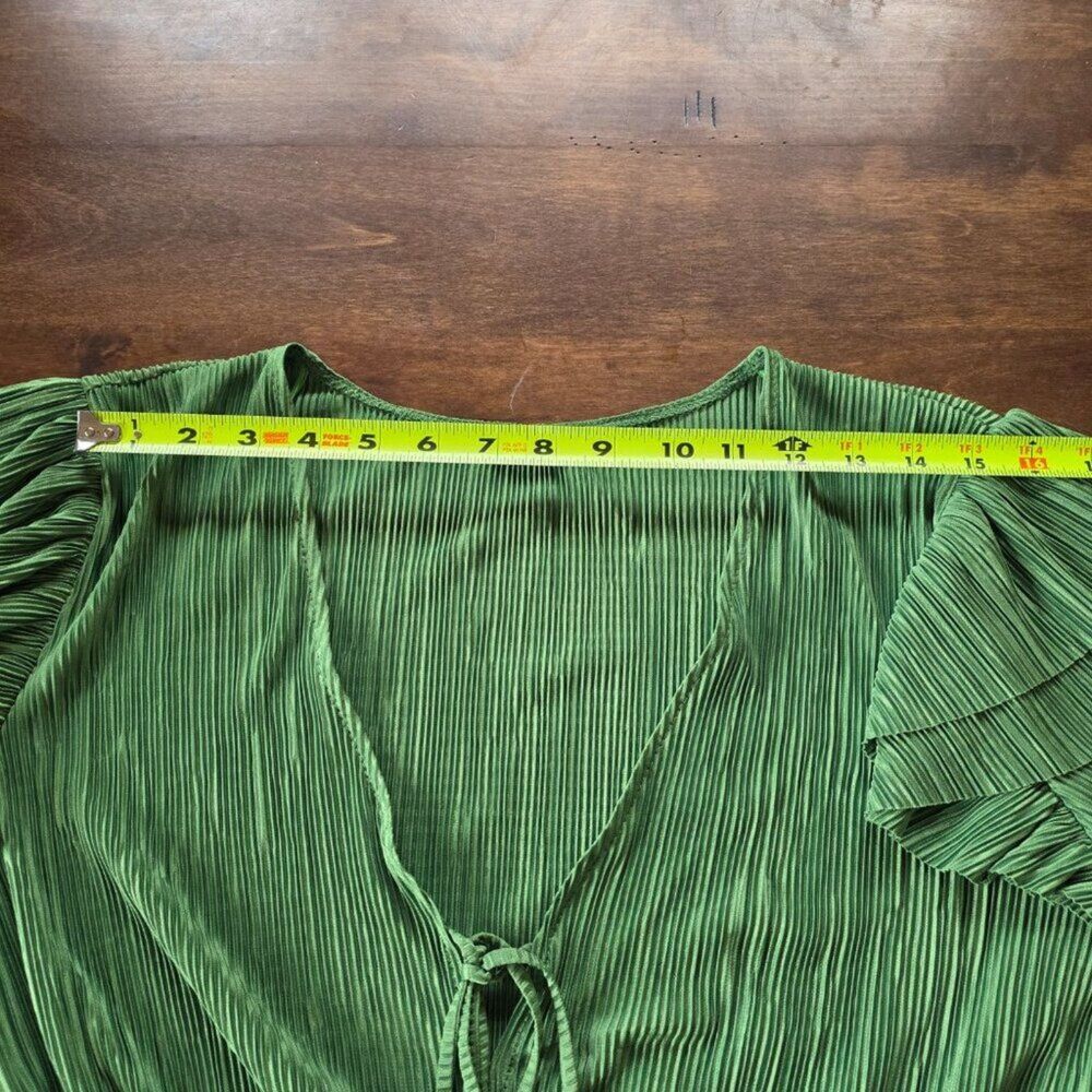 Zara Green Pleated Peplum Blouse Ruffle Flowy Top Size M Cottagecore Boho - Picture 5 of 7